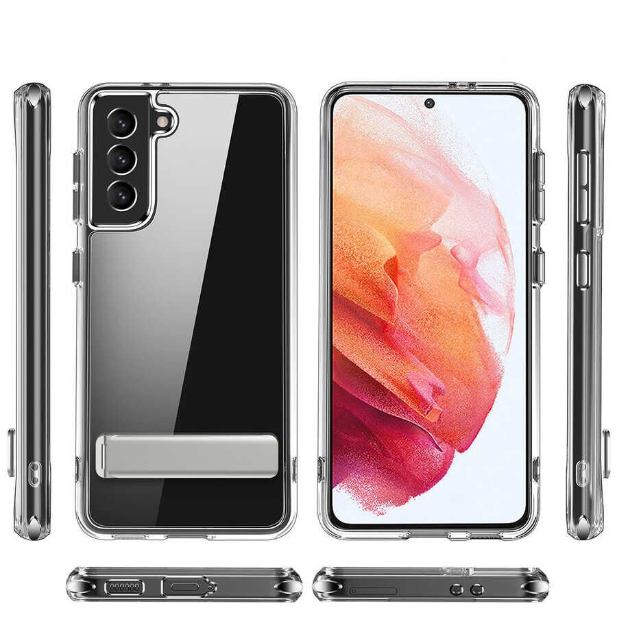 Samsung Galaxy S21 FE Kılıf Standlı Şeffaf Silikon HEPTEKİLETİŞİM L-Stand Kapak