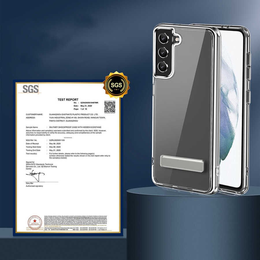 Samsung Galaxy S21 FE Kılıf Standlı Şeffaf Silikon HEPTEKİLETİŞİM L-Stand Kapak