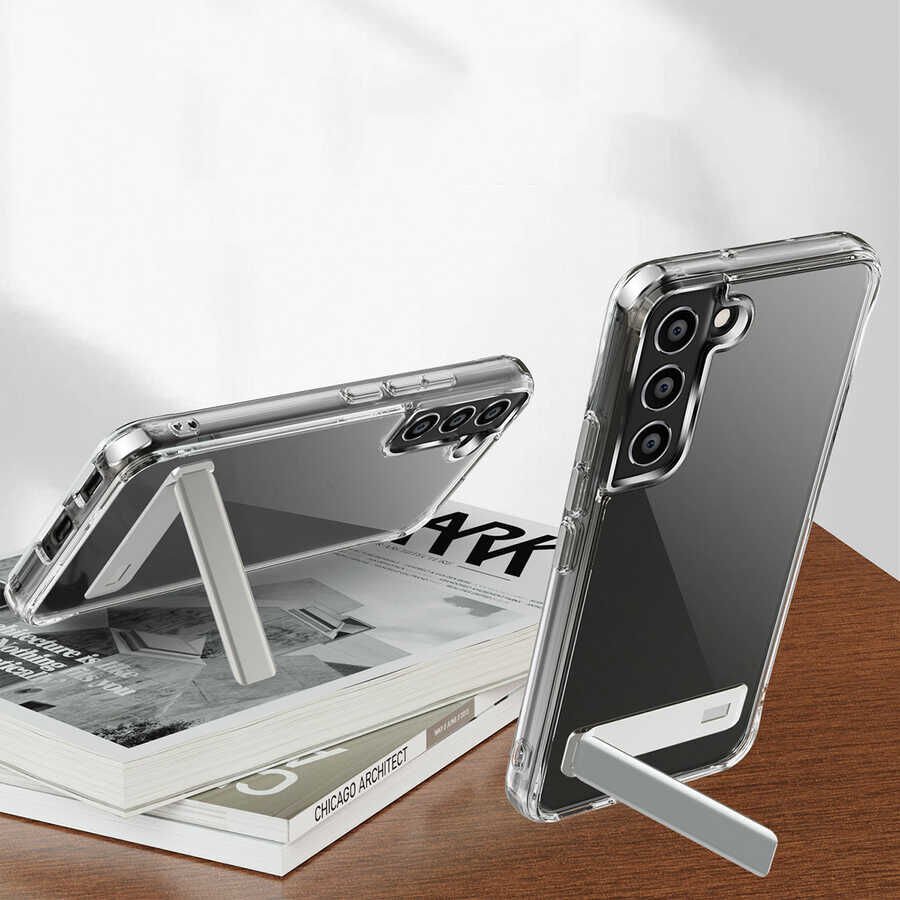 Samsung Galaxy S21 FE Kılıf Standlı Şeffaf Silikon HEPTEKİLETİŞİM L-Stand Kapak
