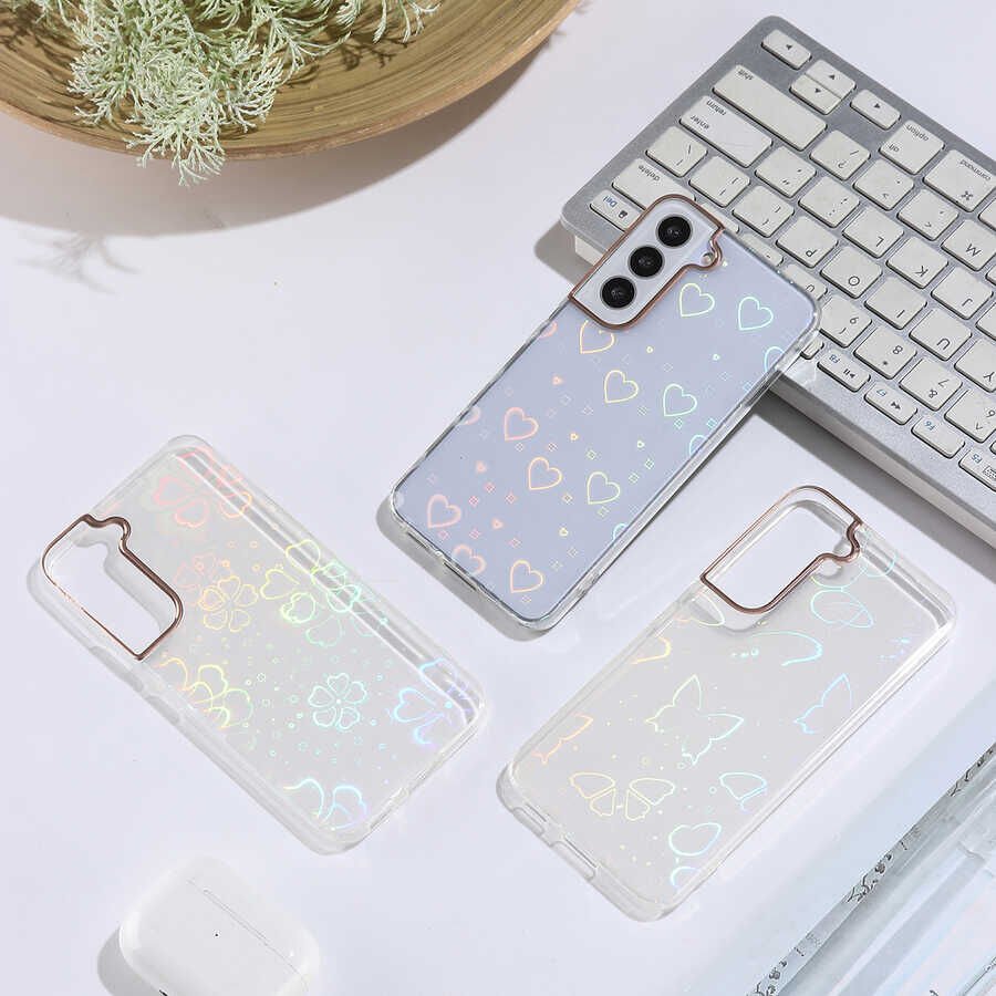 Samsung Galaxy S22 Kılıf Renkli Transparan Parlak Desenli Sert Kapak (SİDNEY) Flower No3
