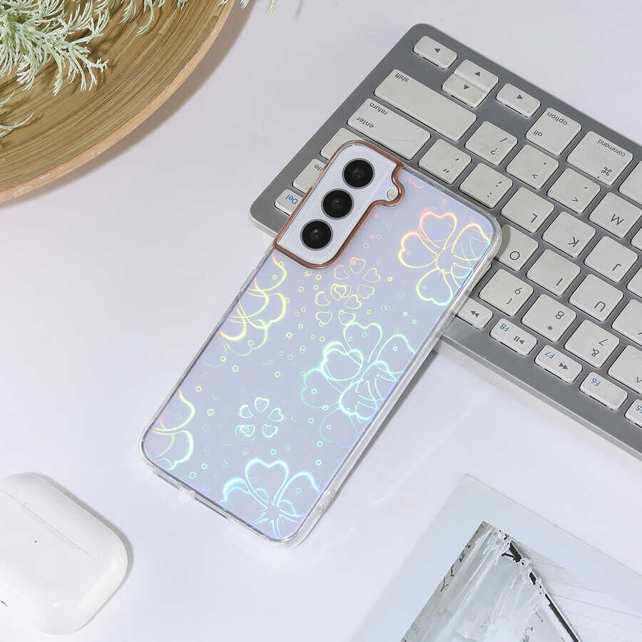 Samsung Galaxy S22 Kılıf Renkli Transparan Parlak Desenli Sert Kapak (SİDNEY) Flower No3