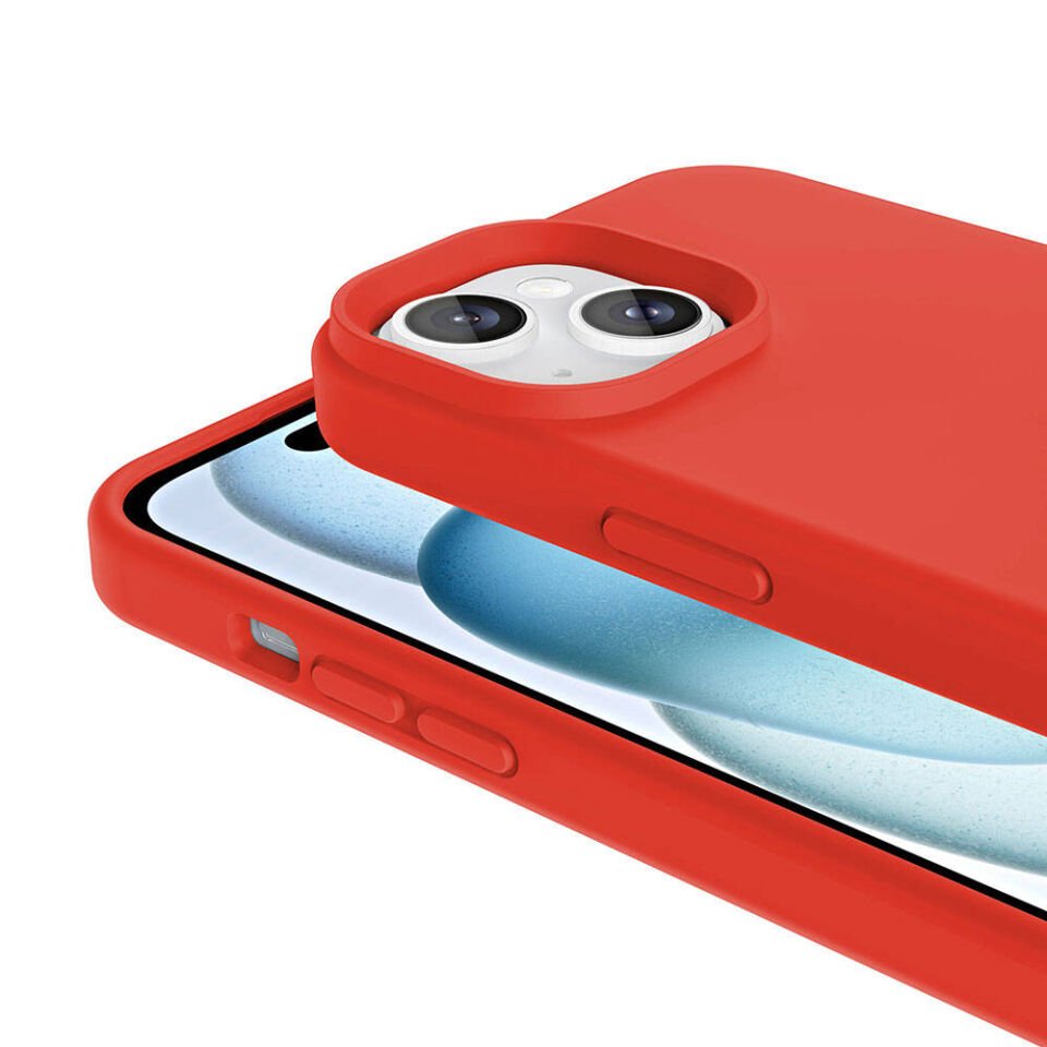 Apple iPhone 14 Kılıf Kamera Çıkıntılı Yumuşak İçi Kadife Lansman Dokulu Silikon Kapak (Kivi) Kırmızı