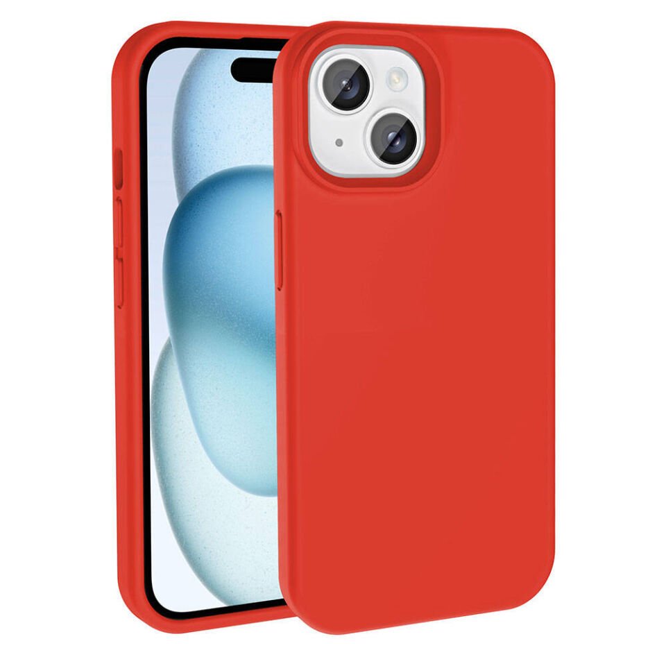 Apple iPhone 14 Kılıf Kamera Çıkıntılı Yumuşak İçi Kadife Lansman Dokulu Silikon Kapak (Kivi) Kırmızı