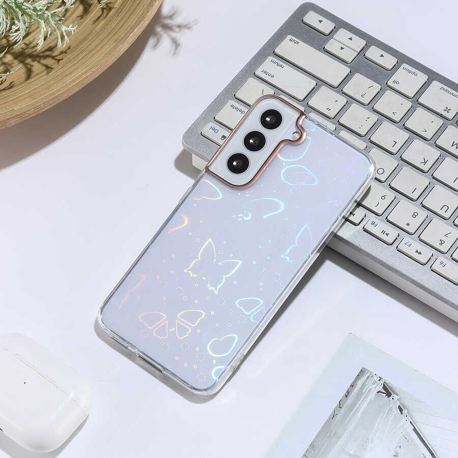 Samsung Galaxy S22 Kılıf Renkli Transparan Parlak Desenli Sert Kapak (SİDNEY) Butterfly No2