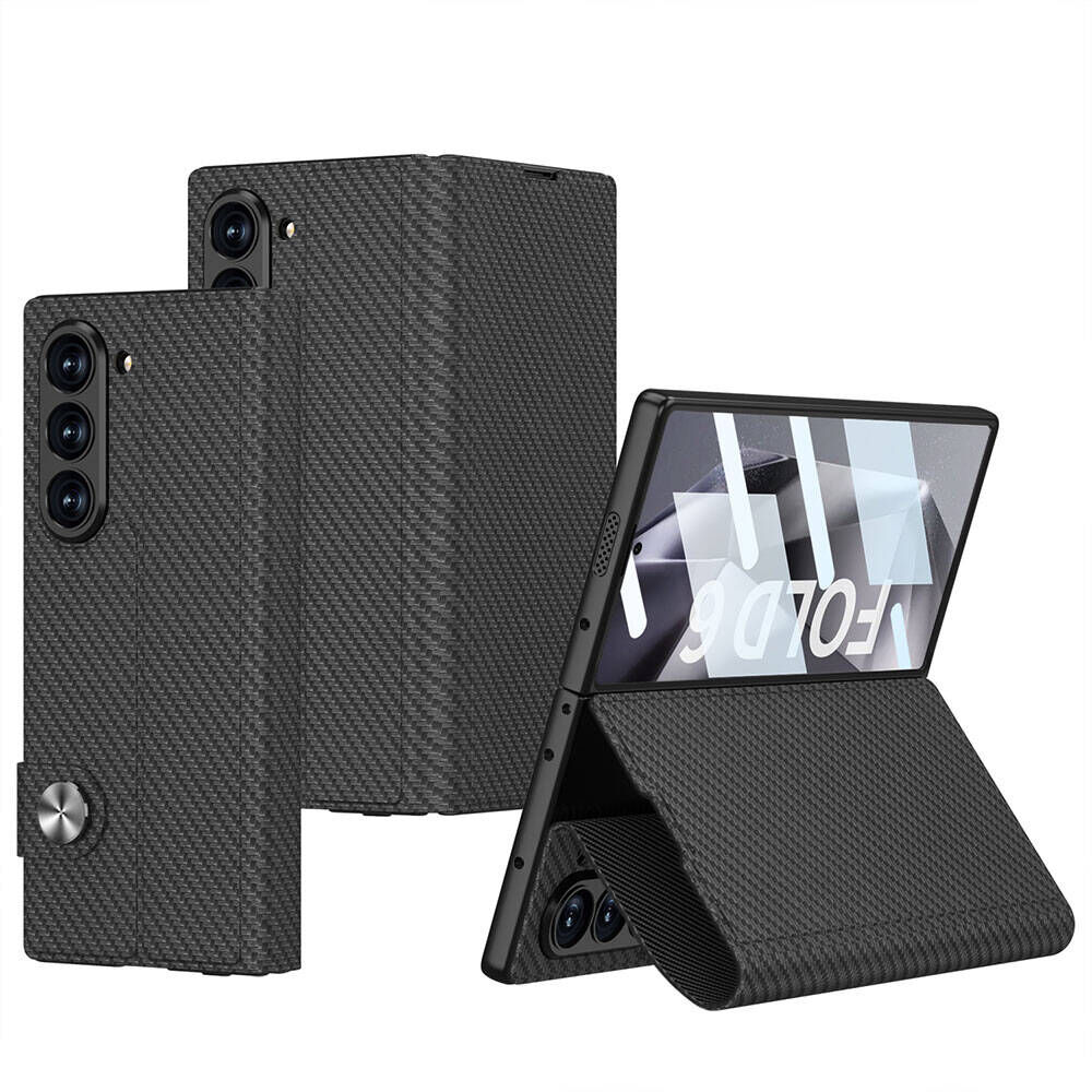 Samsung Galaxy Z Fold 6 Kılıf Karbon Fiber Tasarımlı Magnetik Tokalı Kartlıklı HEPTEKİLETİŞİM Kıpta Zegna Kapak