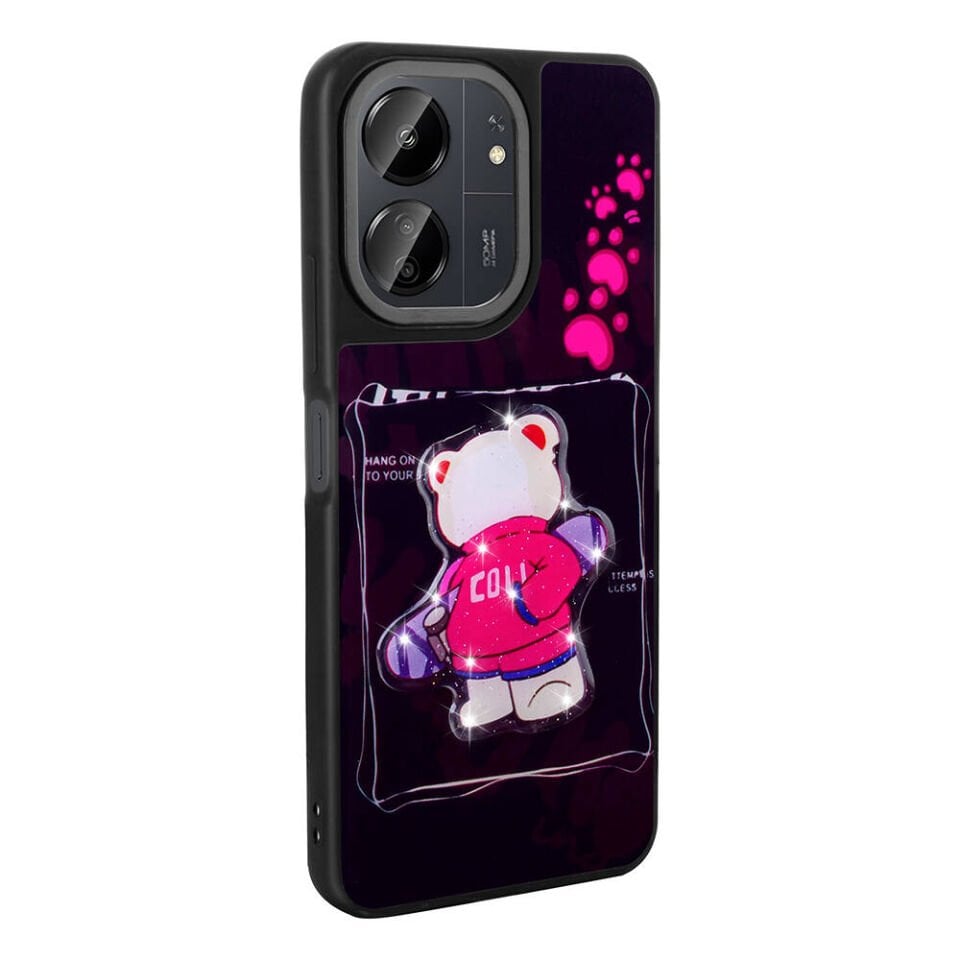 Xiaomi Redmi 13C Kılıf Parlayan Kabartmalı İkonik Figürlü Silikon Kapak (Amas) Pembe