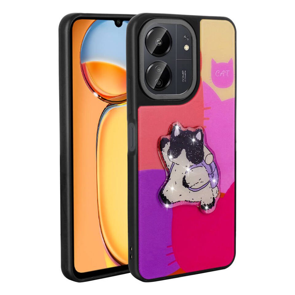 Xiaomi Redmi 13C Kılıf Parlayan Kabartmalı İkonik Figürlü Silikon Kapak (Amas) Mor