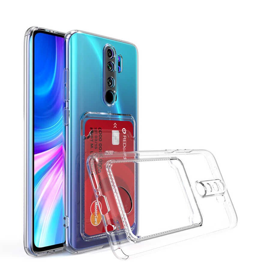 Xiaomi Redmi Note 8 Pro Kartlıklı Cüzdanlı Kamera Korumalı Şeffaf Esnek Silikon Kapak (setra) Renksiz
