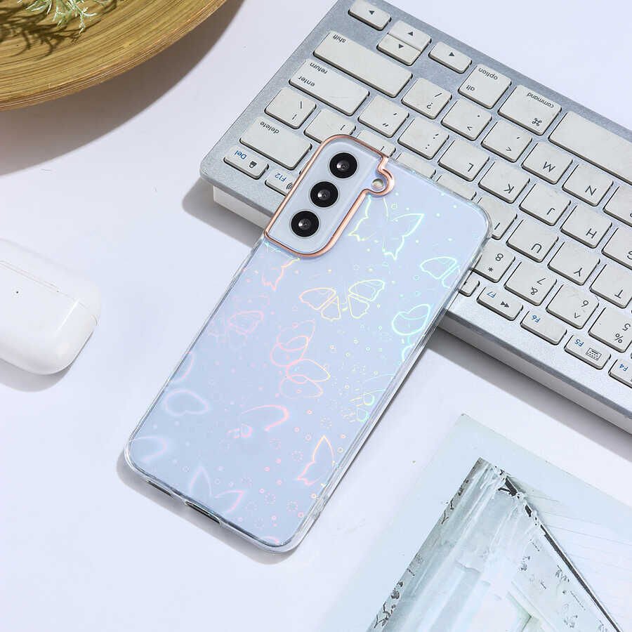 Samsung Galaxy S22 Plus Kılıf Renkli Transparan Parlak Desenli Sert Kapak (SİDNEY) Butterfly No2