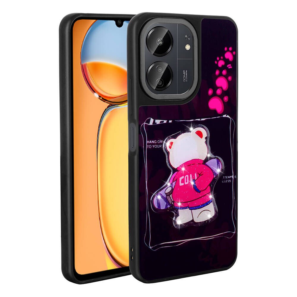 Xiaomi Redmi 13C Kılıf Parlayan Kabartmalı İkonik Figürlü Silikon Kapak (Amas) Siyah