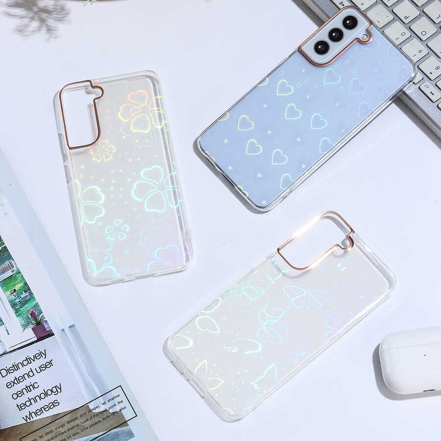 Samsung Galaxy S22 Plus Kılıf Renkli Transparan Parlak Desenli Sert Kapak (SİDNEY) Heart No1