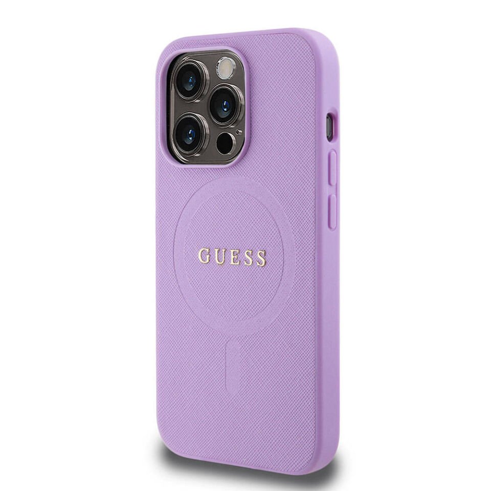 Apple iPhone 15 Pro Kılıf Guess Orjinal Lisanslı Magsafe Şarj Özellikli Yazı Logolu Saffiano Kapak