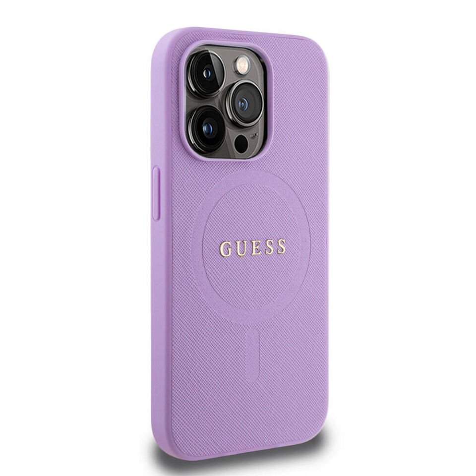 Apple iPhone 15 Pro Kılıf Guess Orjinal Lisanslı Magsafe Şarj Özellikli Yazı Logolu Saffiano Kapak