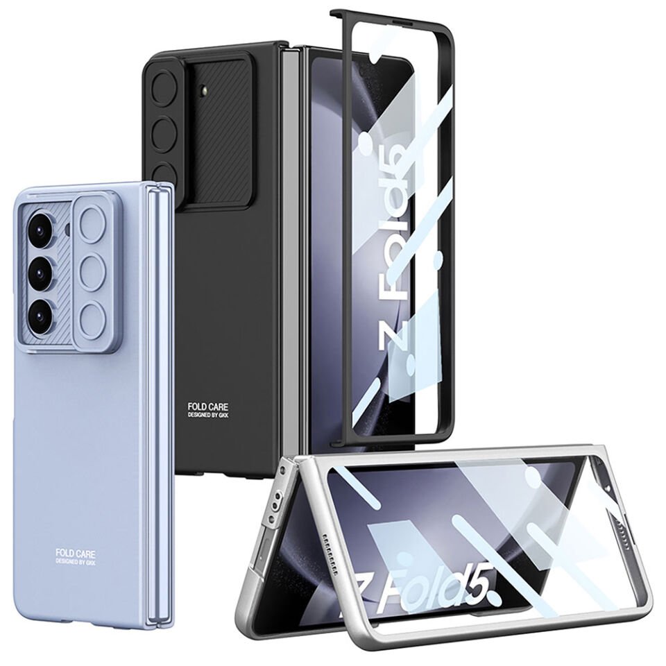 Galaxy Z Fold 5 Kılıf Sürgülü Kamera Lens Koruyuculu 360 Tam Korumalı Kıpta Kapak Siyah