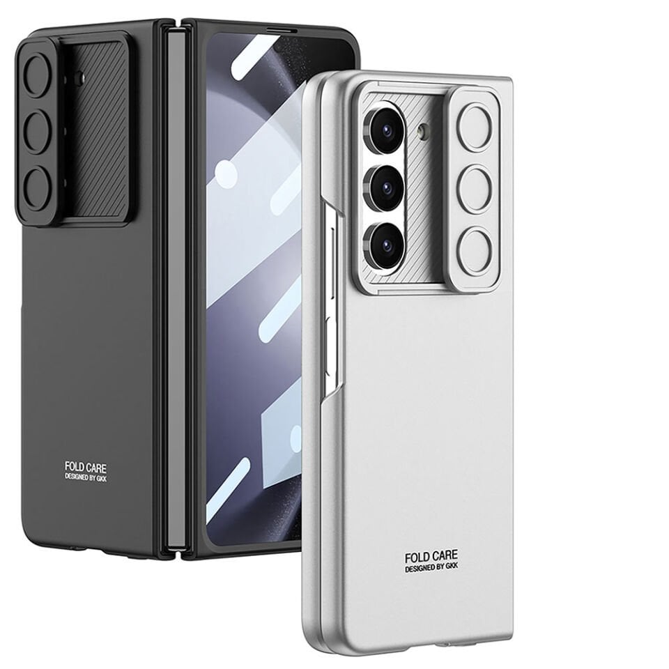 Galaxy Z Fold 5 Kılıf Sürgülü Kamera Lens Koruyuculu 360 Tam Korumalı Kıpta Kapak Siyah