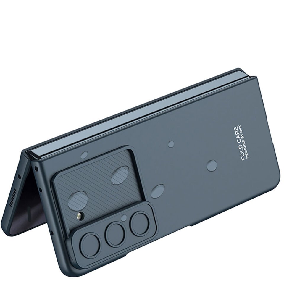 Galaxy Z Fold 5 Kılıf Sürgülü Kamera Lens Koruyuculu 360 Tam Korumalı Kıpta Kapak Siyah