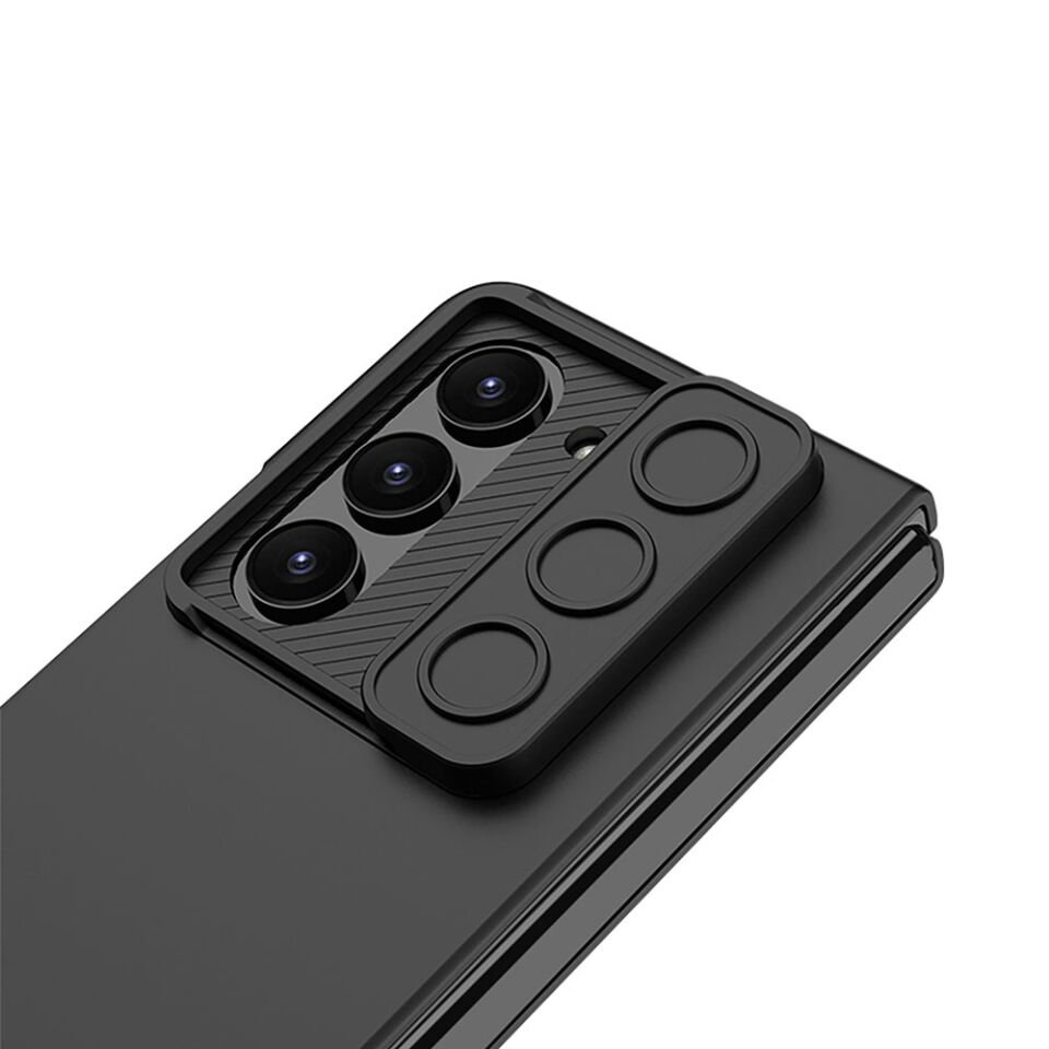 Galaxy Z Fold 5 Kılıf Sürgülü Kamera Lens Koruyuculu 360 Tam Korumalı Kıpta Kapak Siyah