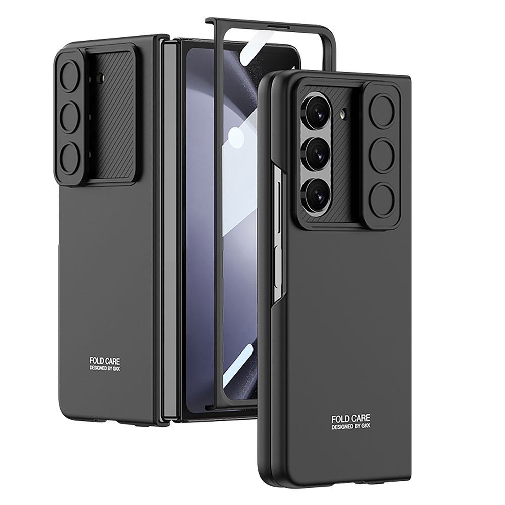 Galaxy Z Fold 5 Kılıf Sürgülü Kamera Lens Koruyuculu 360 Tam Korumalı Kıpta Kapak Siyah