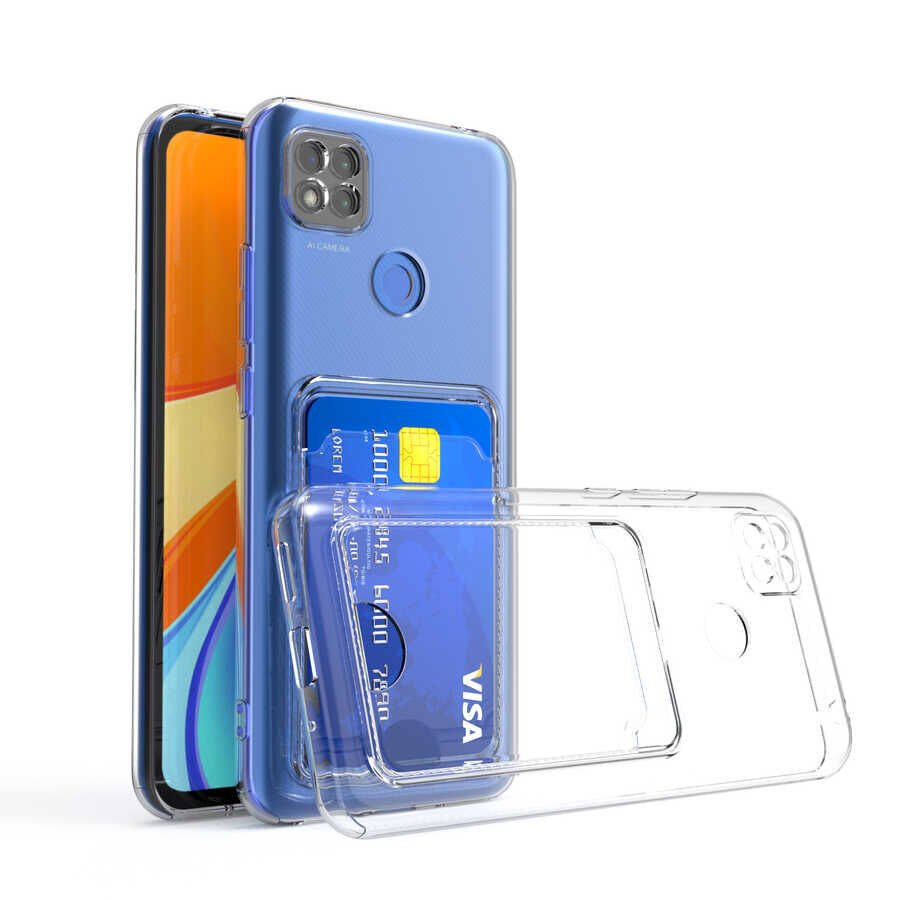 Xiaomi Redmi 9C Kartlıklı Cüzdanlı Kamera Korumalı Şeffaf Esnek Silikon Kapak (setra) Renksiz