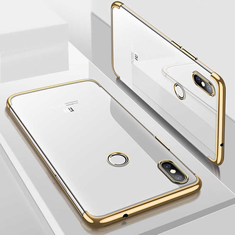 Xiaomi Redmi Note 5 Pro Kılıf Dört Köşe Renkli Lazer Şeffaf Silikon Kapak (GLİTTER) Gold