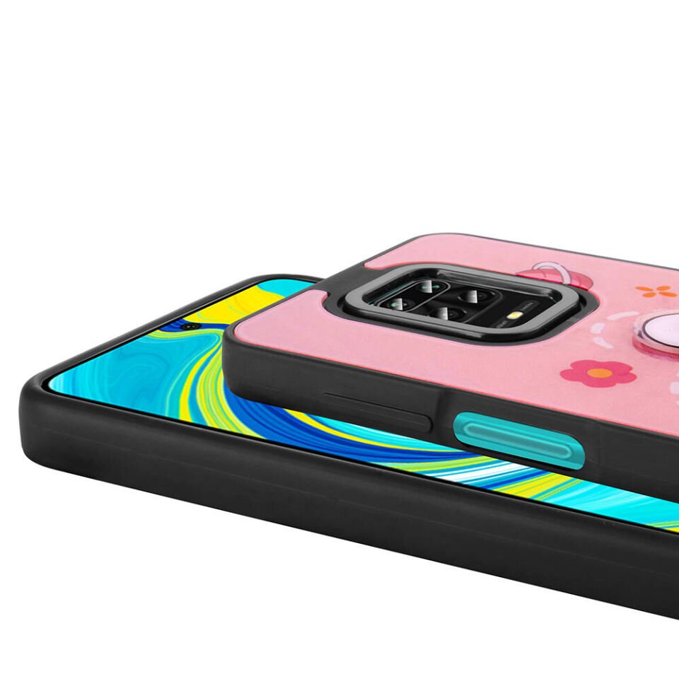 Xiaomi Redmi Note 9 Pro Kılıf Parlayan Kabartmalı İkonik Figürlü Silikon Kapak (Amas) Pembe