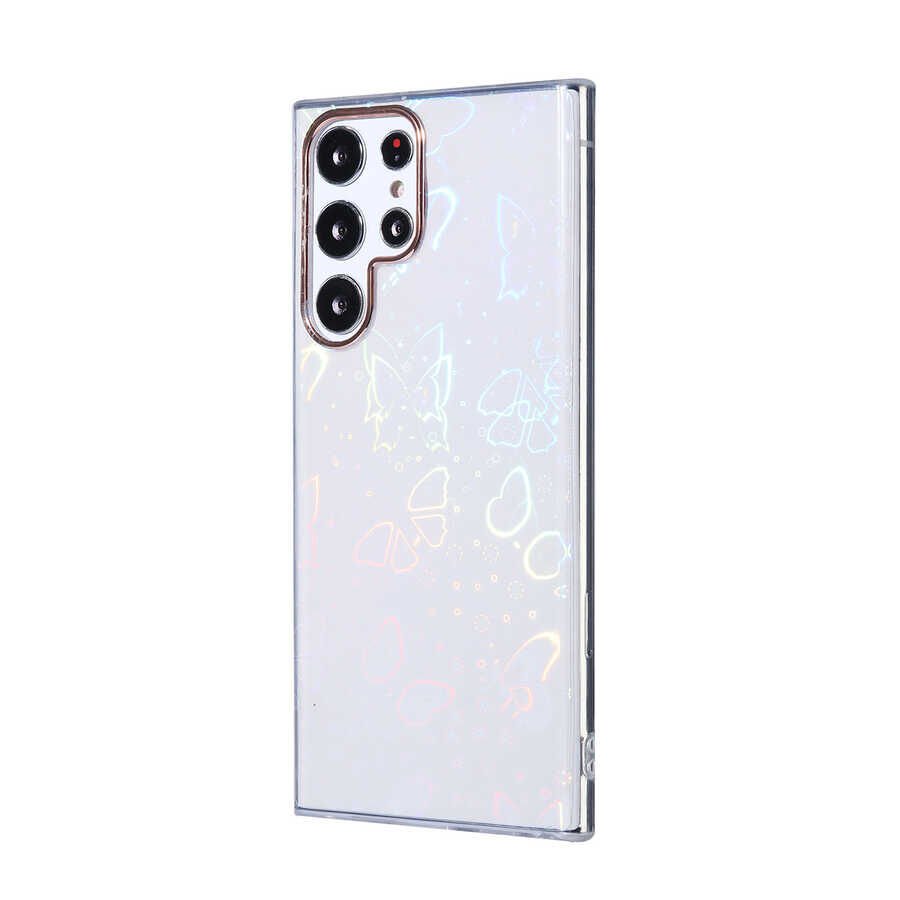Samsung Galaxy S22 Ultra Kılıf Renkli Transparan Parlak Desenli Sert Kapak (SİDNEY) Butterfly No2