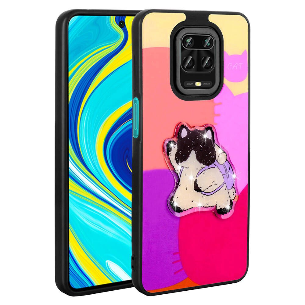 Xiaomi Redmi Note 9 Pro Kılıf Parlayan Kabartmalı İkonik Figürlü Silikon Kapak (Amas) Mor