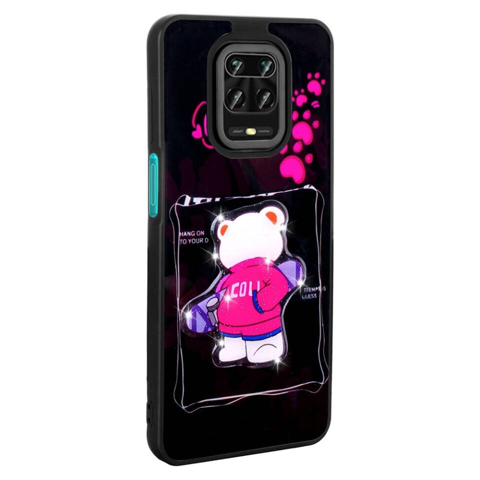 Xiaomi Redmi Note 9 Pro Kılıf Parlayan Kabartmalı İkonik Figürlü Silikon Kapak (Amas) Mor