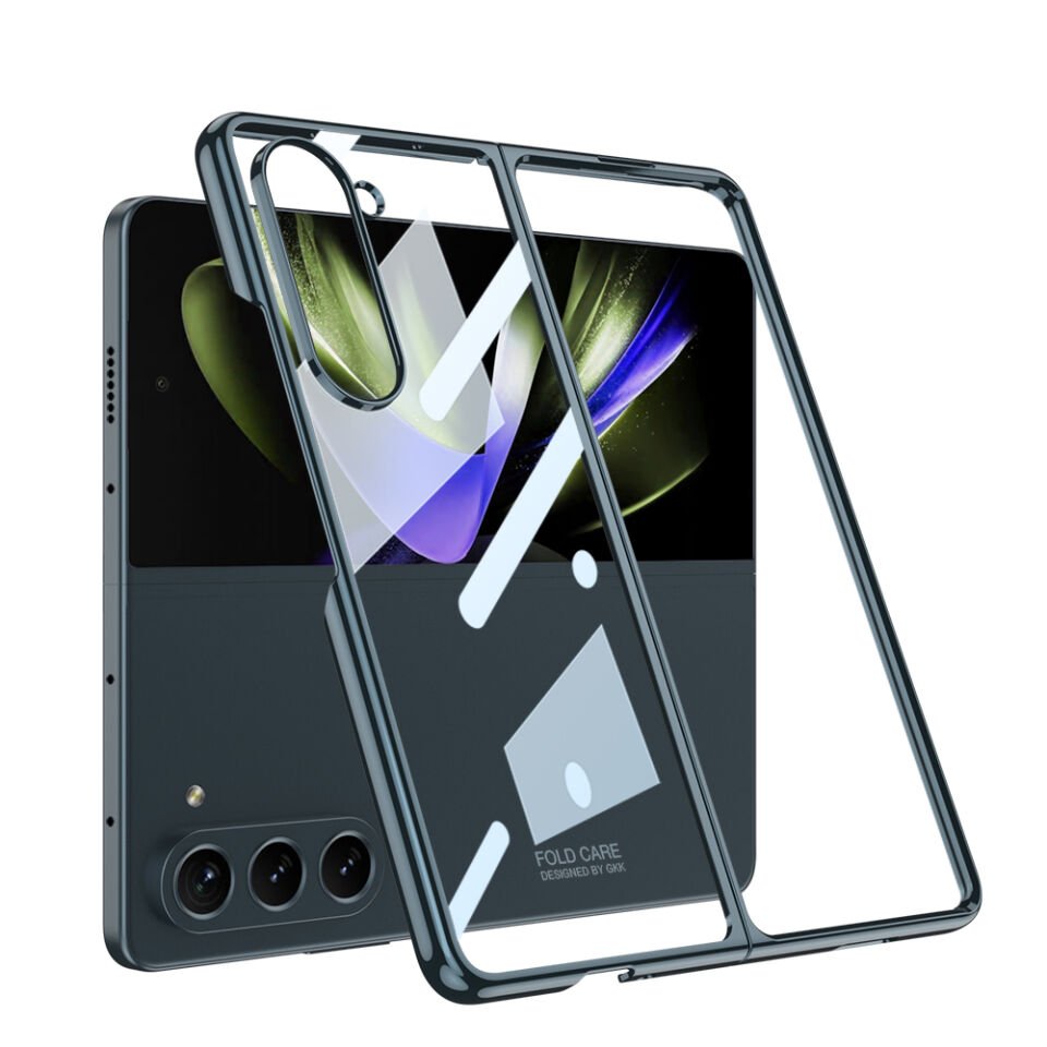Samsung Galaxy Z Fold 5 Kılıf Kenarları Renkli Darbe Emici Katlanabilir Parlak Sert Şeffaf Kapak Gümüş