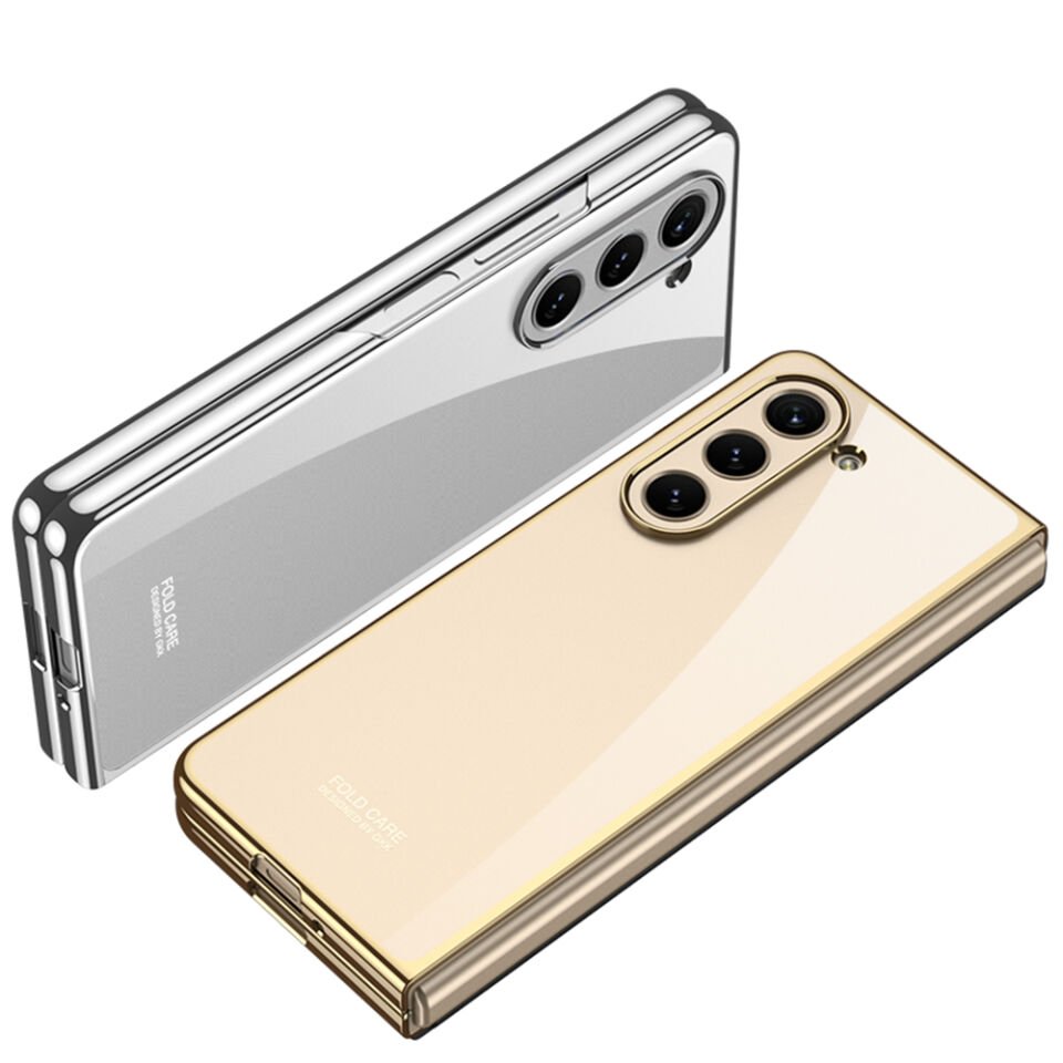 Samsung Galaxy Z Fold 5 Kılıf Kenarları Renkli Darbe Emici Katlanabilir Parlak Sert Şeffaf Kapak Gümüş