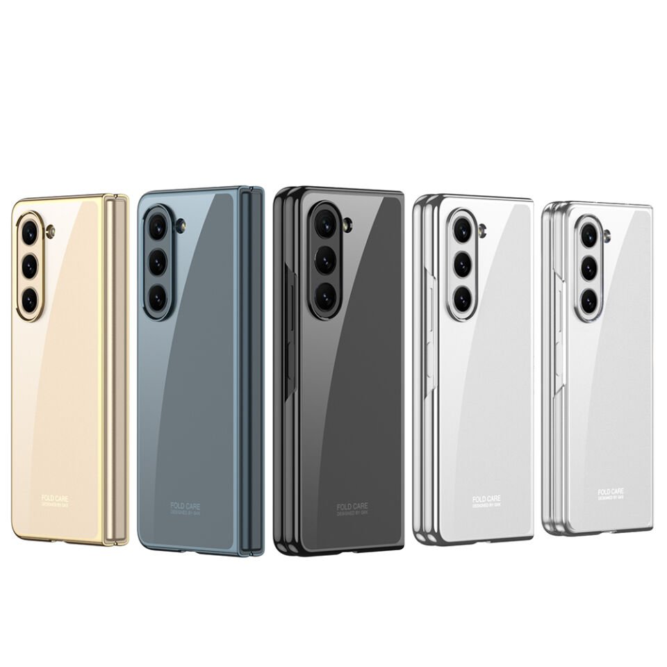 Samsung Galaxy Z Fold 5 Kılıf Kenarları Renkli Darbe Emici Katlanabilir Parlak Sert Şeffaf Kapak Gümüş