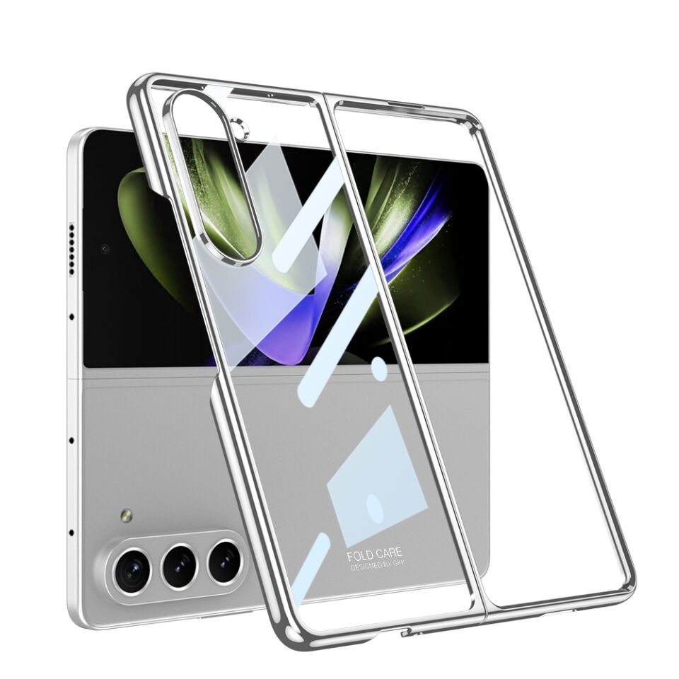 Samsung Galaxy Z Fold 5 Kılıf Kenarları Renkli Darbe Emici Katlanabilir Parlak Sert Şeffaf Kapak Gümüş