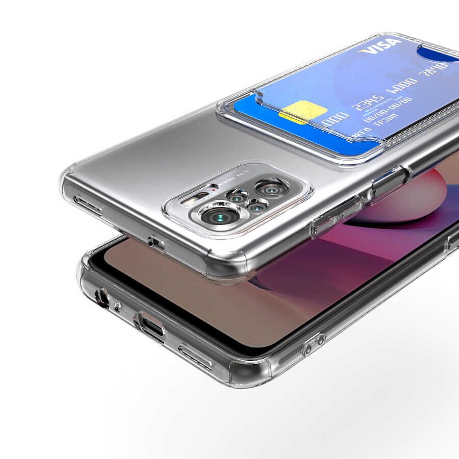 Xiaomi Redmi Note 10S Kartlıklı Cüzdanlı Kamera Korumalı Şeffaf Esnek Silikon Kapak (setra) Renksiz