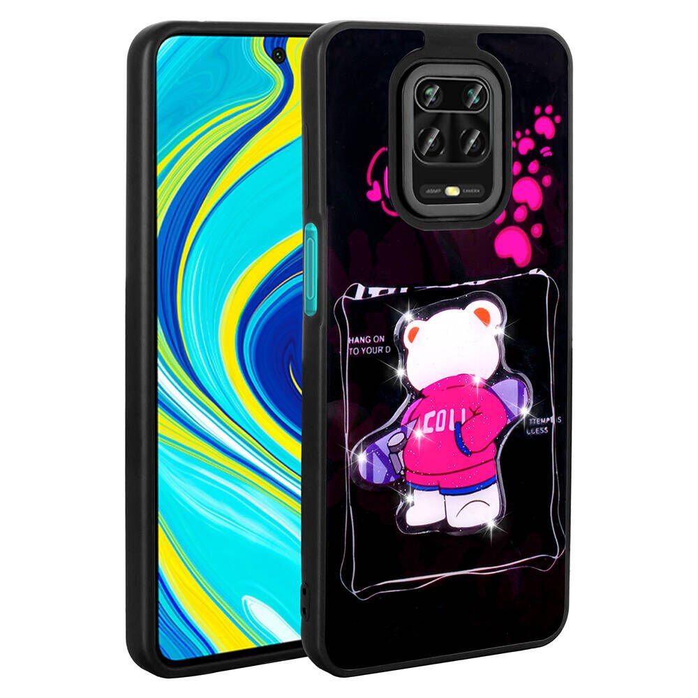 Xiaomi Redmi Note 9 Pro Kılıf Parlayan Kabartmalı İkonik Figürlü Silikon Kapak (Amas) Siyah