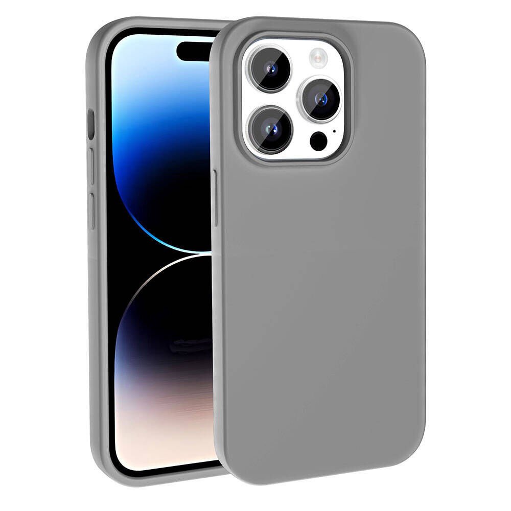 Apple iPhone 14 Pro Max Kılıf Kamera Çıkıntılı İçi Kadife Lansman Dokulu Silikon Kapak (Kivi) Koyu Gri