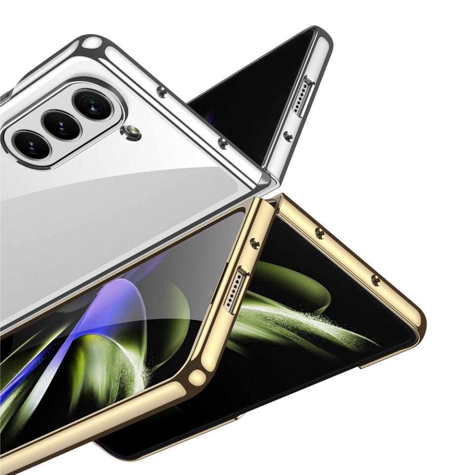 Samsung Galaxy Z Fold 5 Kılıf Kenarları Renkli Darbe Emici Katlanabilir Parlak Sert Şeffaf Kapak Gümüş Yeşili