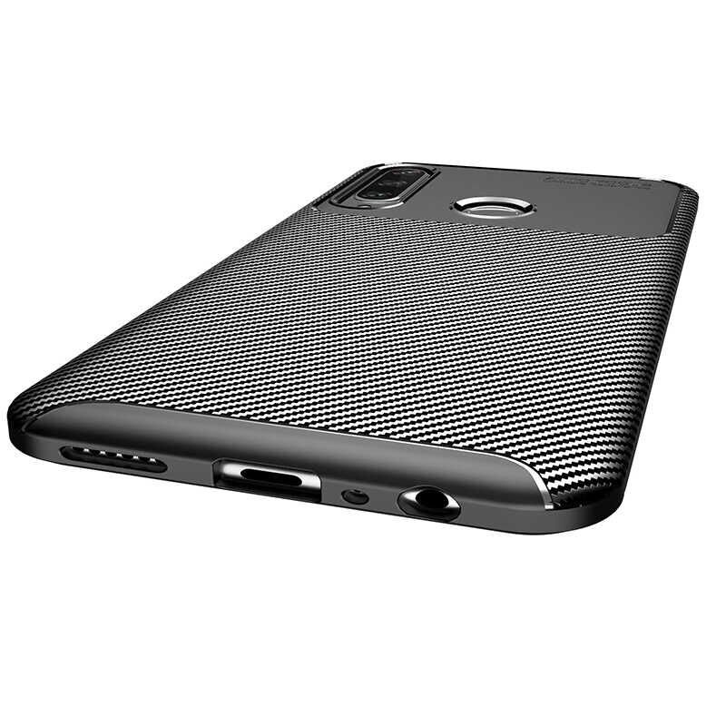 Huawei Y6P Kılıf Kamera Çıkıntılı Karbon Fiber Dokulu Renk Atmaz Kapak (NEGRO) Siyah
