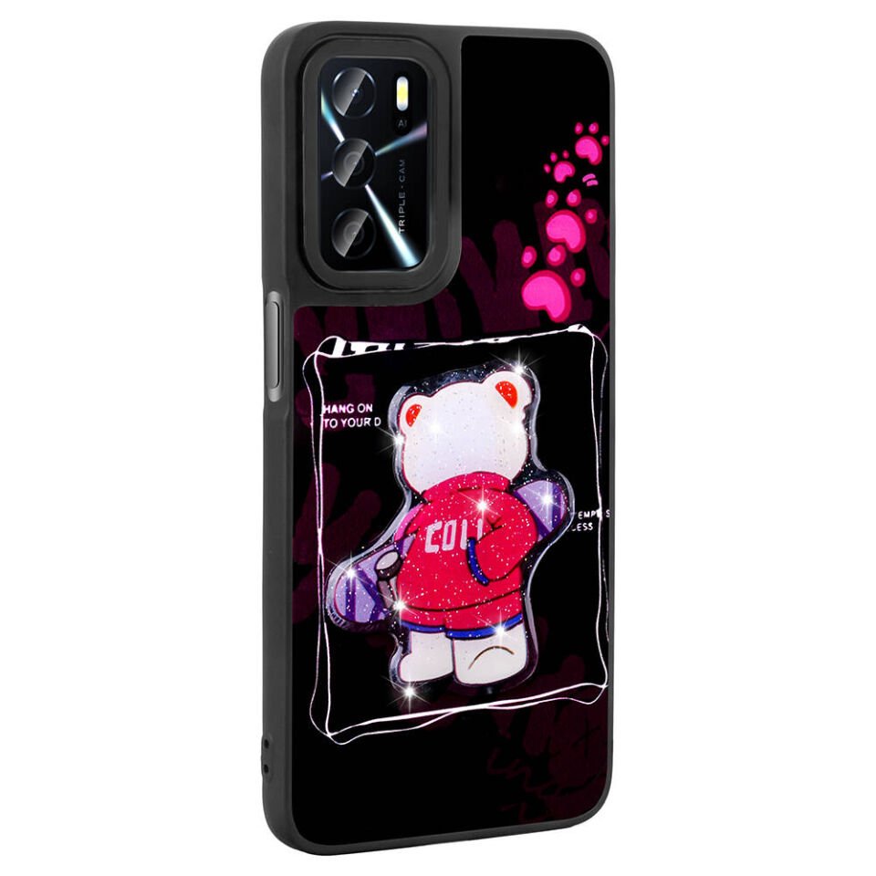 Oppo A54 4G Kılıf Parlayan Kabartmalı İkonik Figürlü Silikon Kapak (Amas) Beyaz