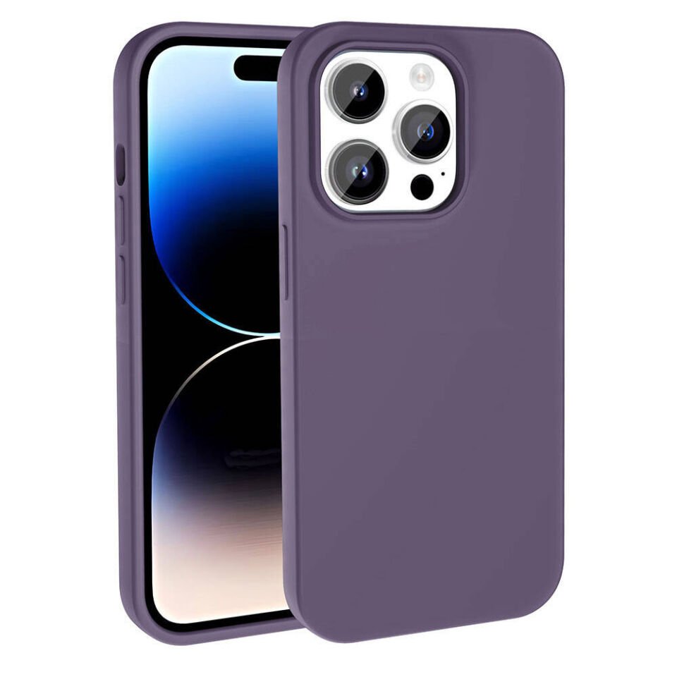 Apple iPhone 14 Pro Max Kılıf Kamera Çıkıntılı İçi Kadife Lansman Dokulu Silikon Kapak (Kivi) Derin Mor