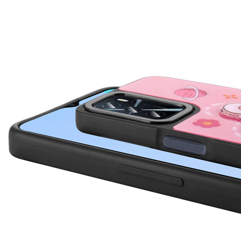 Oppo A54 4G Kılıf Parlayan Kabartmalı İkonik Figürlü Silikon Kapak (Amas) Pembe