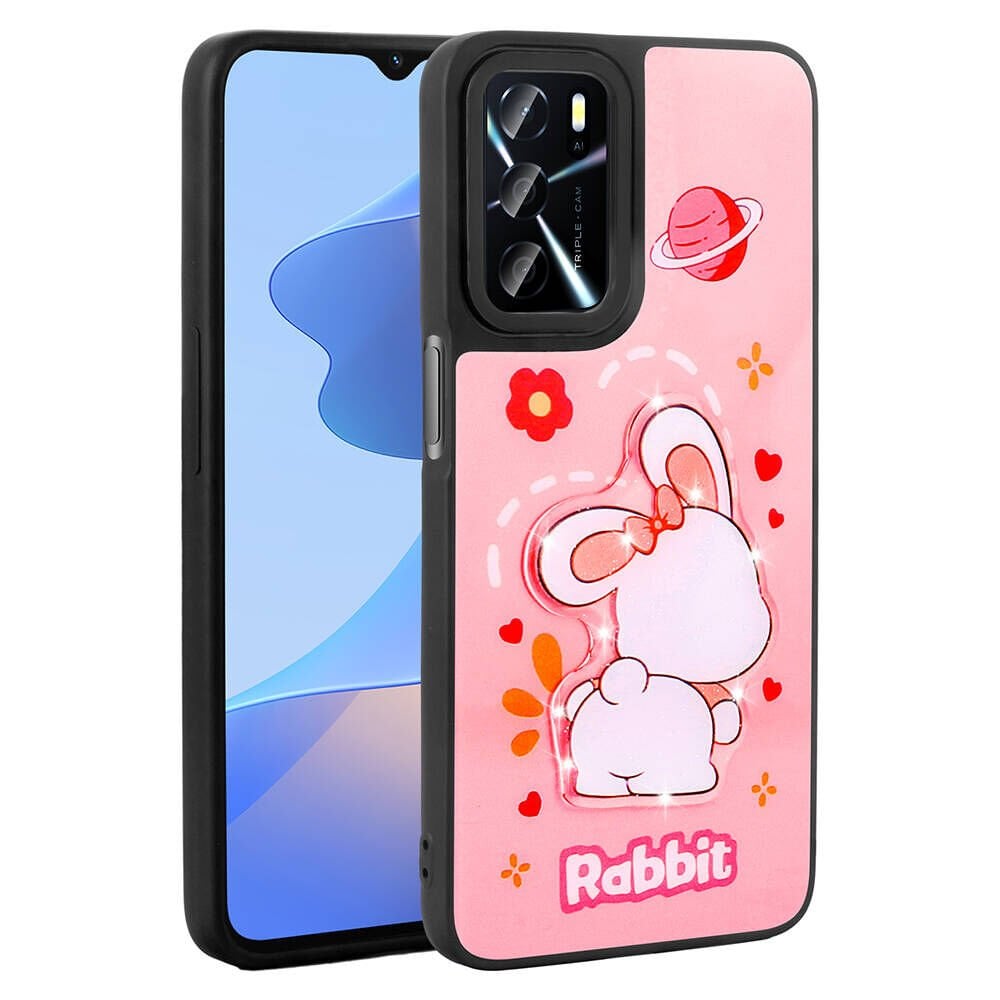 Oppo A54 4G Kılıf Parlayan Kabartmalı İkonik Figürlü Silikon Kapak (Amas) Pembe