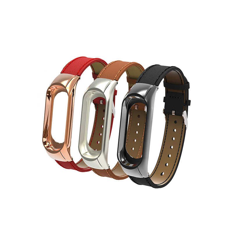 Xiaomi Mi Band 3 Ve Mi Band 4 Deri Kordon Dikişli Sağlam Deri Tasarım (KRD-07) Kırmızı