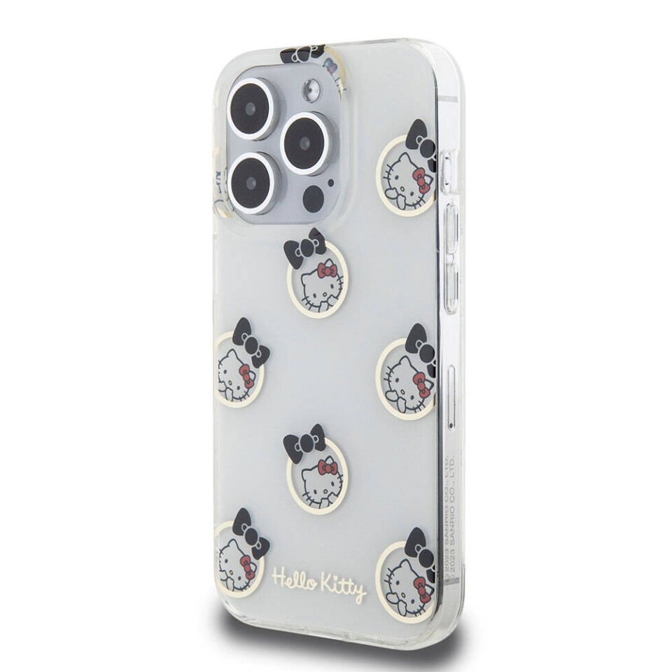 Apple iPhone 15 Pro Kılıf Hello Kitty Orjinal Lisanslı Elektroplating Kaplama Kabarcık Baskılı Kapak