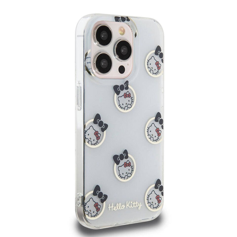 Apple iPhone 15 Pro Kılıf Hello Kitty Orjinal Lisanslı Elektroplating Kaplama Kabarcık Baskılı Kapak