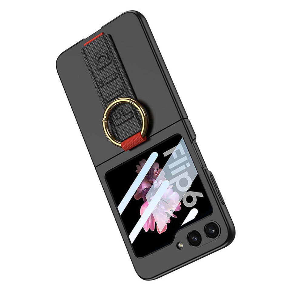 Samsung Galaxy Z Flip 6 Kılıf Kamera Korumalı Yüzüklü Karbon Tasarımlı HEPTEKİLETİŞİM Flip Ring Kıpta Kapak