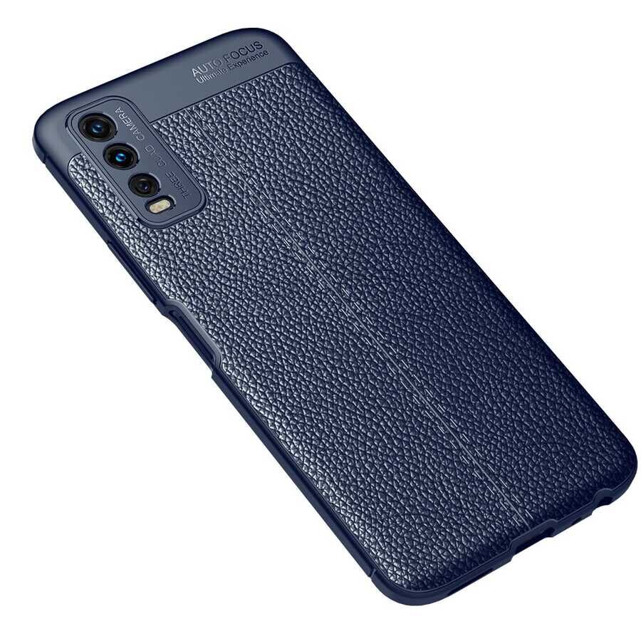Vivo Y20 Kılıf Deri Görünümlü Renk Atmayan Dayanaklı Silikon Kapak (NİSS) Lacivert