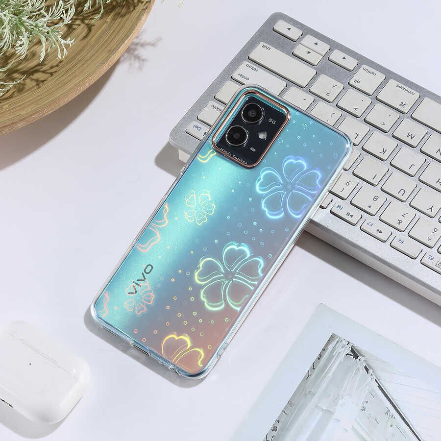 Vivo Y32 Kılıf Renkli Transparan Parlak Desenli Sert Kapak (SİDNEY) Flower No3
