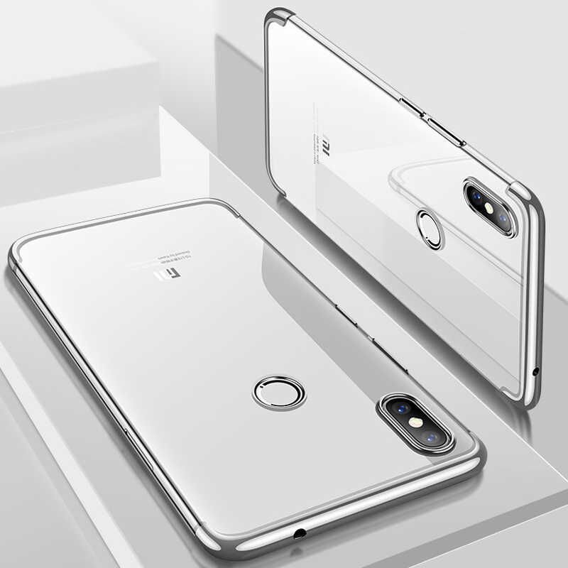 Xiaomi Redmi S2 Kılıf Dört Köşe Renkli Lazer Şeffaf Silikon Kapak (GLİTTER) Gri