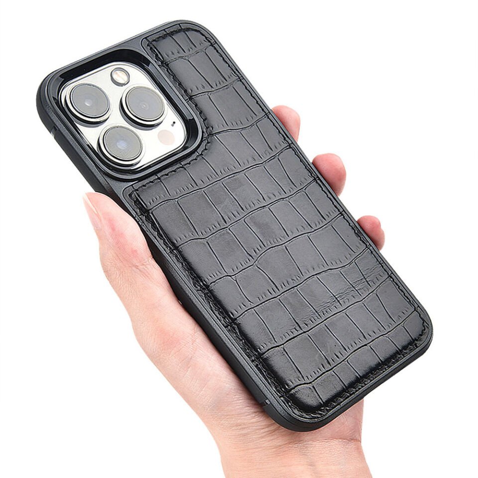 Apple iPhone 13 Pro Max Kılıf Wiwu Croco Pattern Calfskin Orjinal Deri Kapak
