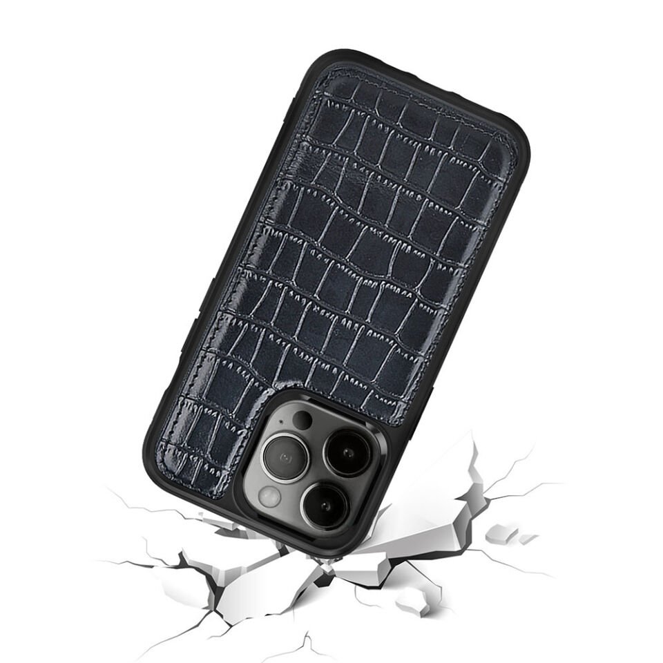 Apple iPhone 13 Pro Max Kılıf Wiwu Croco Pattern Calfskin Orjinal Deri Kapak